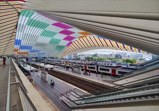 Liège-Guillemins station, architect Santiago Calatrava with the installation by Daniel Buren Comme