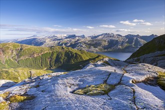 View from Seiskallåfjellet into the Melfjorden, Saltfjellet Svartisen National Park, Helgeland