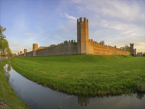 City wall in the evening light, Montagnana, province of Padua, Italy, Europe