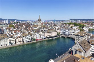 Zurich skyline from above with river Limmat in Zurich, Switzerland, Europe