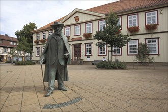 Town Hall Square, Rathausplatz with Monument and Statue of Wilhelm bush Monument, figure,