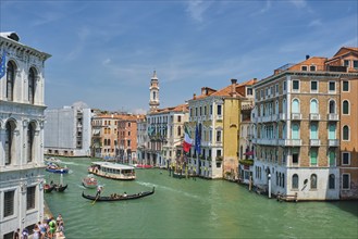 VENICE, ITALY, JULY 19, 2019: Grand Canal with boats and gondolas, Venice, Italy, Europe