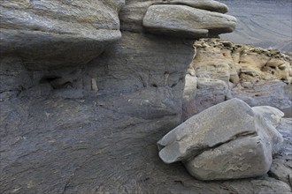 Festningen sandstone rock formation at Boltodden, Kvalvagen, Svalbard, Spitsbergen, Norway, Europe