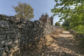 Bousquet castle from the 14th century, classified as a historical monument. Montpeyroux, Aveyron,