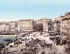 The old harbour, Vieux Port, Marseille, France, c. 1890, Historic, digitally restored reproduction