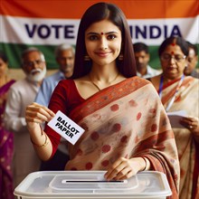 Indian citizen casting vote in ballot box in general election. AI Generated