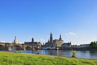 Dresden Silhouette View from Neustätter Elbufer to Dresden Old Town