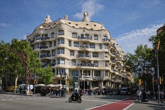 BARCELONA, SPAIN, APRIL 15, 2019: Famous Casa Mila house know as La Pedrera modernist building in