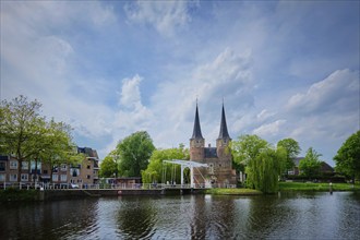 Oostport (Eastern Gate) of Delft in the day. Delft, Netherlands