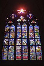 PRAGUE, CZECH REPUBLIC, APRIL 27, 2012: Stained-glass Window designed by famous Czech Art Nouveau