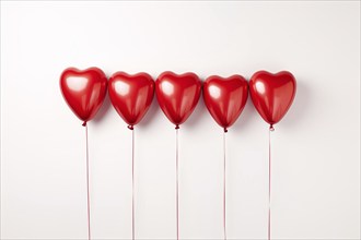 Multiple red heart shaped foil balloons on white background. KI generiert, generiert AI generated