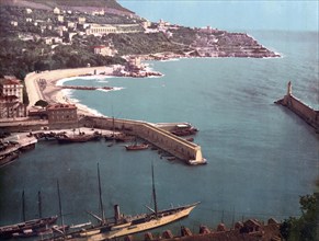 The harbour of Nice, France, c. 1890, Historic, digitally restored reproduction from a 19th century