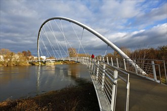 Cantilever pedestrian bridge over the River Mulde near Dessau, arch bridge, modern architecture,