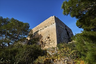 Torre Saracena, quadrangular defence defence tower, Levanzo, Egadi Islands, Sicily, Italy, Europe