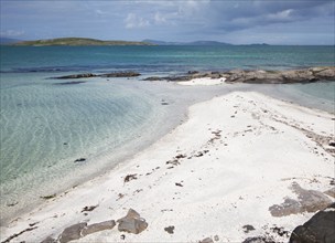 White sand at Traigh Mhor beach, the Cockle Strand, Barra, Outer Hebrides, Scotland, UK