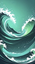 Illustration of swirling ocean waves and recycling symbols to represent clean oceans and