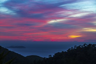 Sunset in the bay of Sant Antoni, Ibiza, Balearic Islands, Mediterranean Sea, Spain, Europe