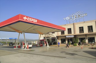 Cepsa petrol service station and Voltasur electricity company building, Ronda, Malaga province,