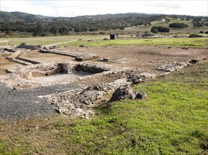 Excavated Roman town of Turobrigo at Aroche, Sierra de Aracena, Huelva province, Spain, Europe