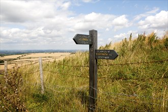 Permissive footpath sign on the Ridgeway long distance footpath near Liddington castle, Wiltshire,