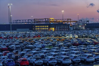 Car terminal in the Logport I inland port, in Duisburg on the Rhine, vehicle handling of new cars,