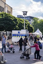 Police video surveillance at the Porschekanzel, in front of the Marktkirche in the city centre of