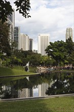 The city park with a small lake