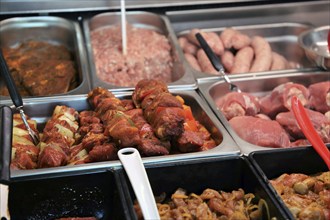 Variety of fine meat products in the butchery (Variety of fine meat products in the butchery)