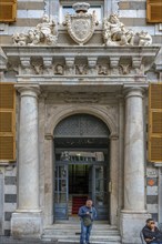 Entrance portal of Palazzo Sinibaldo Fieschi, built in 1618, Via S. Lorenzo, 17, Genoa, Italy,