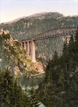 Arlberg Railway, Trisanna Viaduct and castle Weisberg, Tyrol, former Austro-Hungary, today Austria,