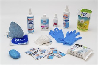 Hygiene articles to protect against infection by viruses, bacteria, disinfectants, wipes, rubber