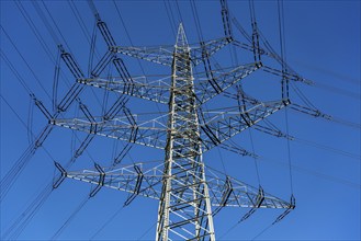 High-voltage pylons of 380 KV and 110 KV high-voltage lines, in Herne, city limits of