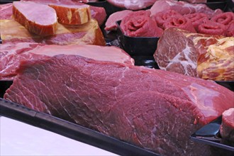 Variation of fine meat products in the butcher's shop