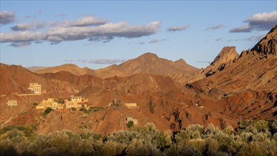 Evening mood, red sandstone cliffs, Gorges du Dades, Dades Gorge, Tamellalt, Morocco, Africa