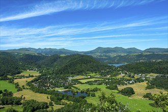 Panoramic view of Lake Chambon and the Sancy massif in the Auvergne Volcanoes Regional Natural