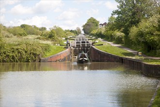 Caen Hill flight of locks on the Kennet and Avon canal Devizes, Wiltshire, England, United Kingdom,