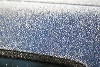 Freezing Ice crystals frost cold morning car roof winter UK