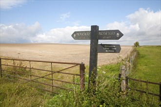 Footpath sign on the Ridgeway long distance footpath near Bishopstone, Wiltshire, England, United