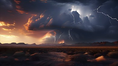 Lightning strike illuminates the night sky in the great victoria desert, AI generated