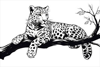 Black and white line art leopard, AI generated