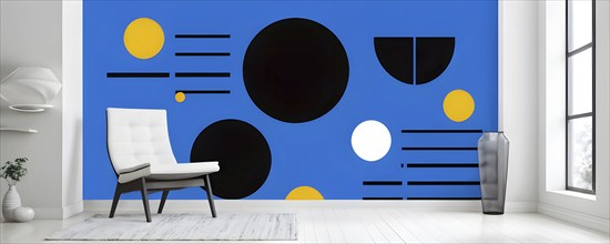 Minimalist illustration featuring abstract shapes to convey fun and ease, wallpaper with blue color