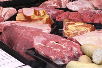 Variation of fine meat products in the butcher's shop