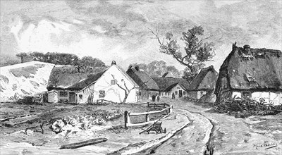 Farmhouses, Mecklenburg-Western Pomerania, Germany, village, sandy path, garden, fence, thatched