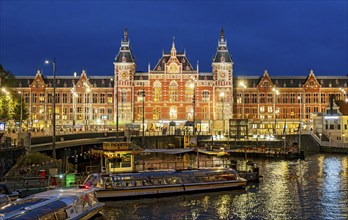 Amsterdam Centraal station at night, Netherlands