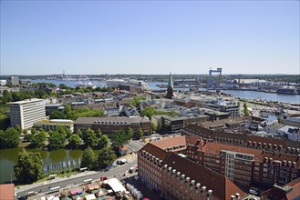 Europe, Germany, Schleswig Holstein, Kiel, Baltic Sea, City, View from the town hall tower, View of