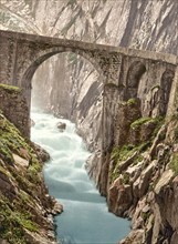 Teufelsbrücke, Andermatt, Switzerland, Historic, digitally restored reproduction from a 19th