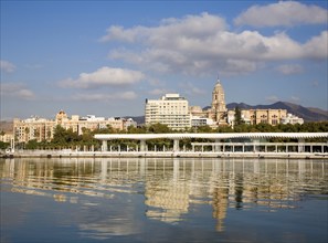 View over the new port development looking towards the city centre and historic buildings around