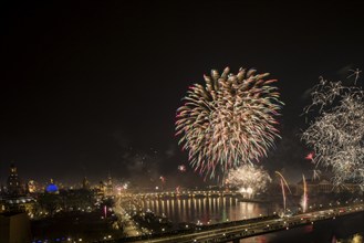 New Year's Eve fireworks over Dresden's Old Town, Dresden, Saxony, Germany, Europe