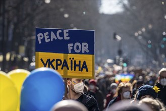 Peace demonstration against the war in Ukraine, instead of the Rose Monday parade in Cologne, with