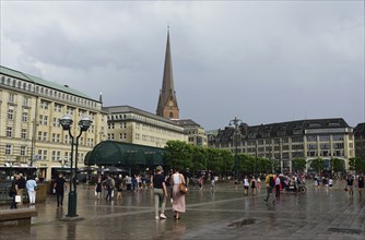 Europe, Germany, Hamburg, Rathausmarkt, Passers-by in the rain, Europe